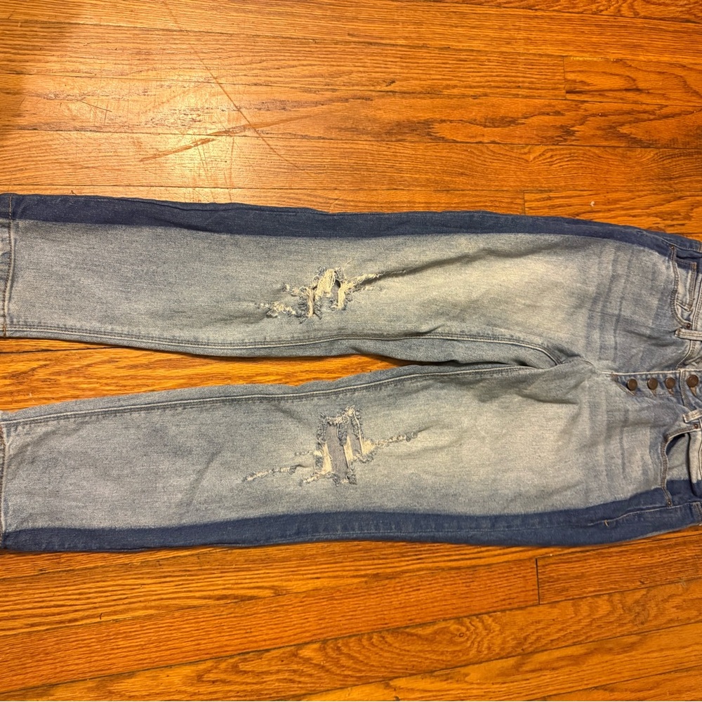 Light Wash Distressed Two-Tone Jeans